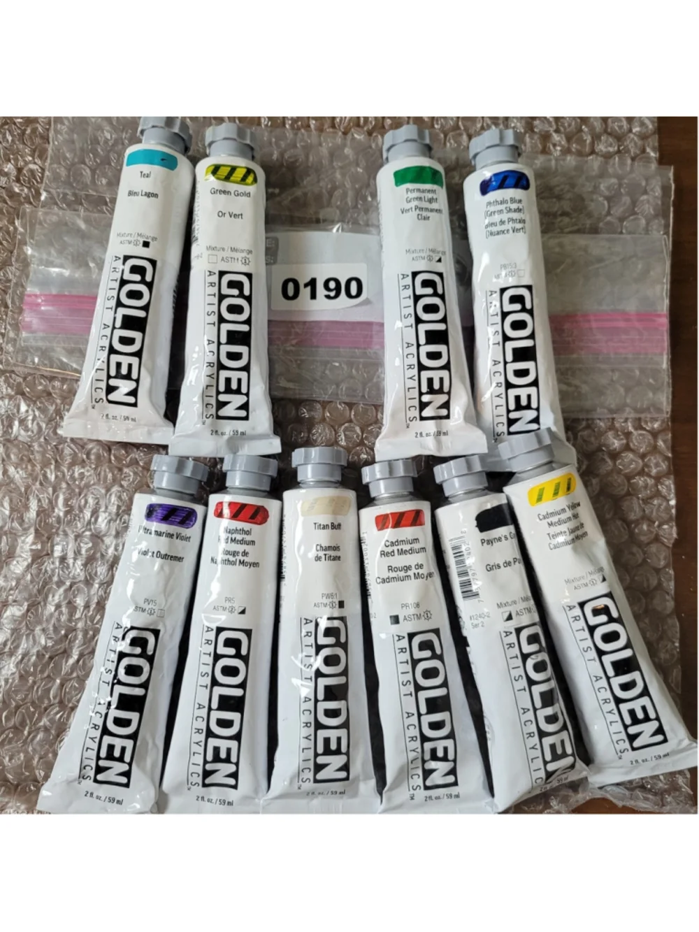 #190 Golden Heavy Body Acrylic 2oz Paint Lot Of 10 Colors New/Sealed.